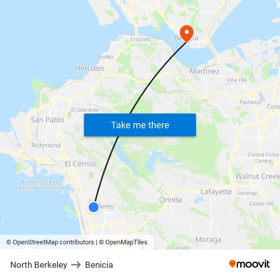 North Berkeley to Benicia map
