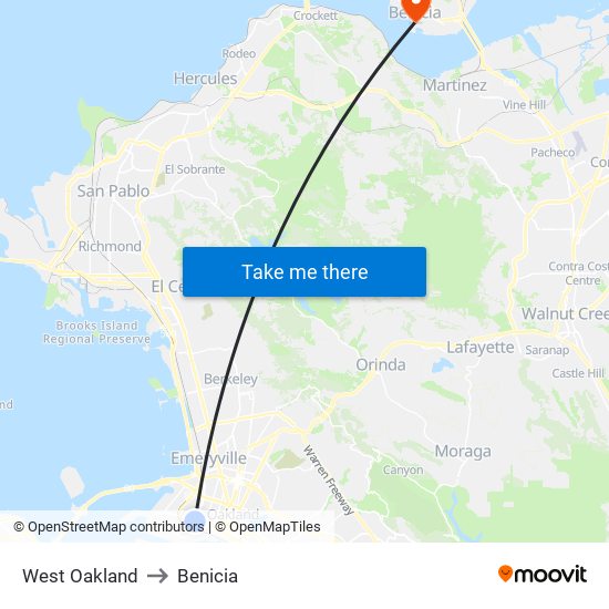 West Oakland to Benicia map