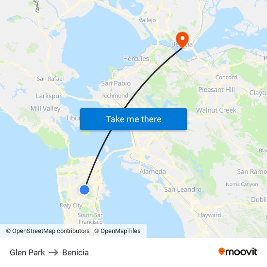 Glen Park to Benicia map