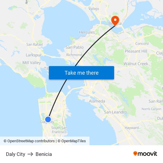 Daly City to Benicia map