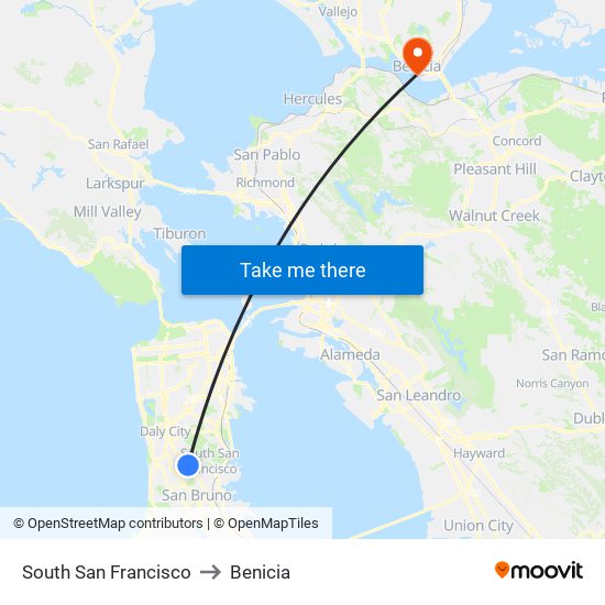 South San Francisco to Benicia map