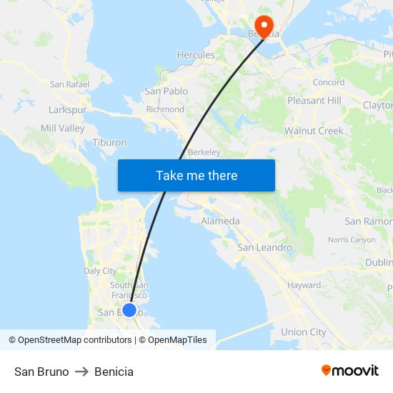 San Bruno to Benicia map
