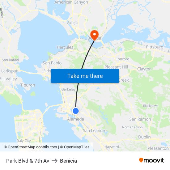 Park Blvd & 7th Av to Benicia map