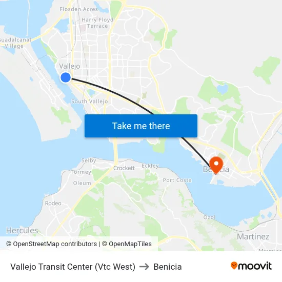 Vallejo Transit Center (Vtc West) to Benicia map