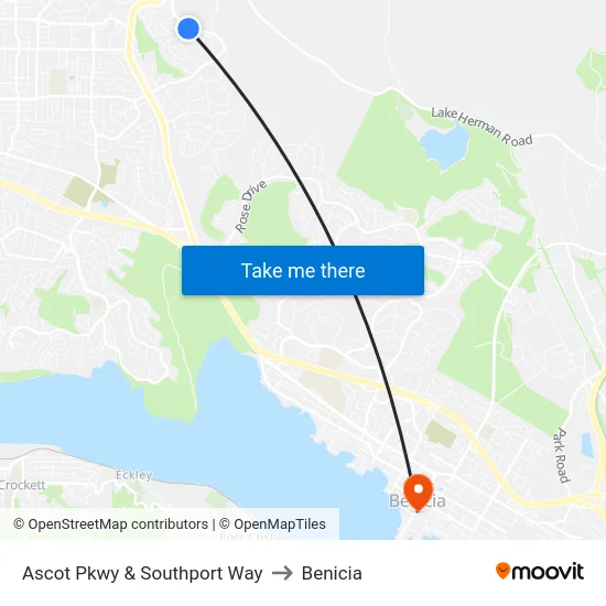 Ascot Pkwy & Southport Way to Benicia map