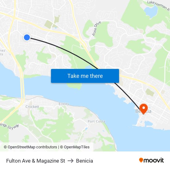 Fulton Ave & Magazine St to Benicia map