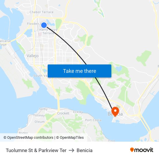 Tuolumne St & Parkview Ter to Benicia map