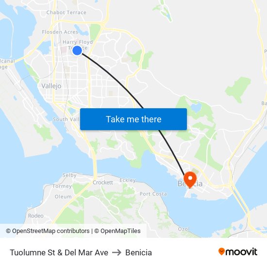 Tuolumne St & Del Mar Ave to Benicia map