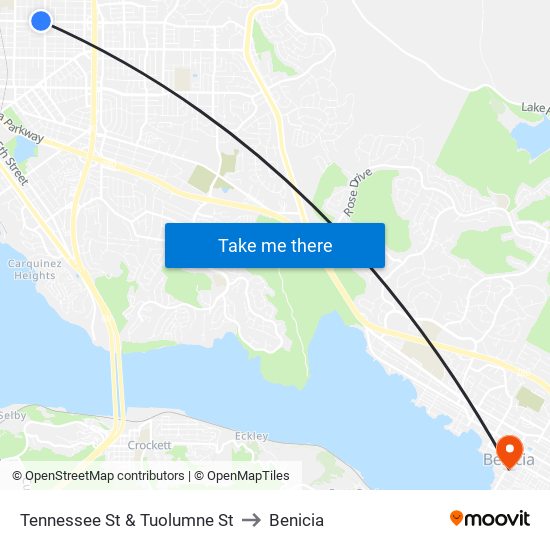 Tennessee St & Tuolumne St to Benicia map