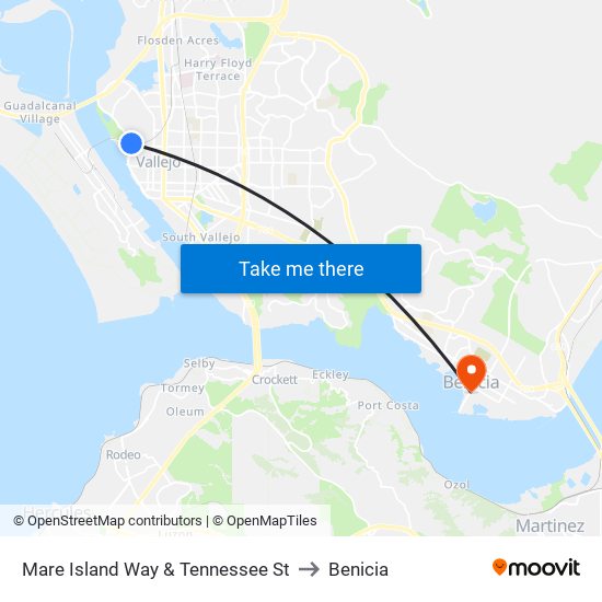 Mare Island Way & Tennessee St to Benicia map