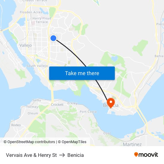 Vervais Ave & Henry St to Benicia map