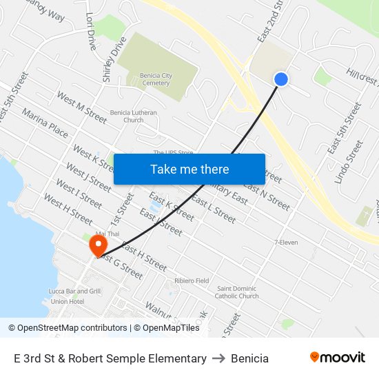 E 3rd St & Robert Semple Elementary to Benicia map