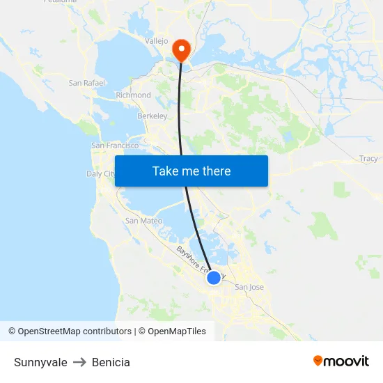 Sunnyvale to Benicia map