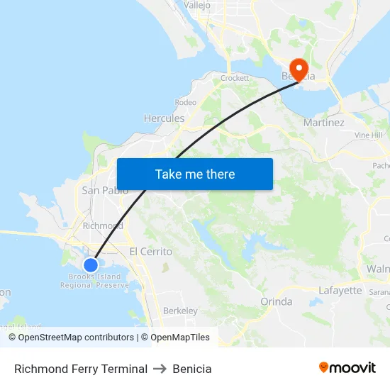 Richmond Ferry Terminal to Benicia map