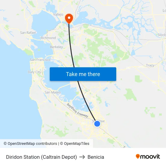 Diridon Station (Caltrain Depot) to Benicia map