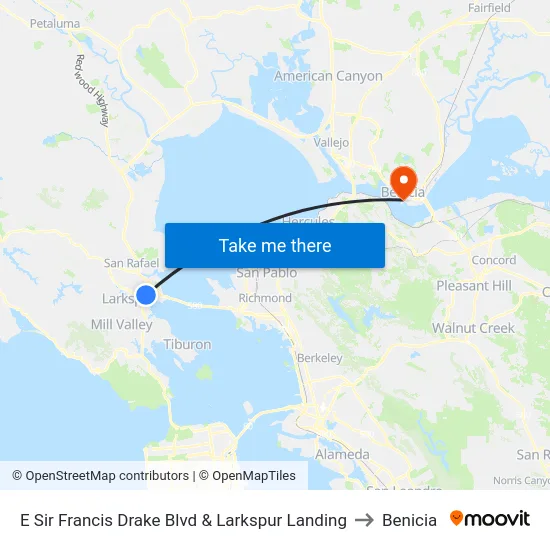 E Sir Francis Drake Blvd & Larkspur Landing to Benicia map