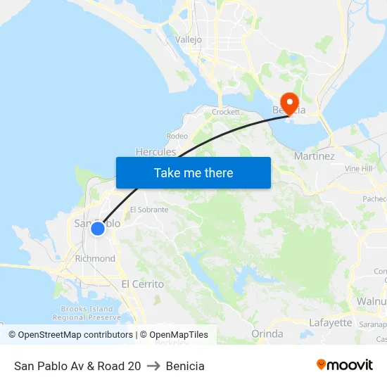 San Pablo Av & Road 20 to Benicia map