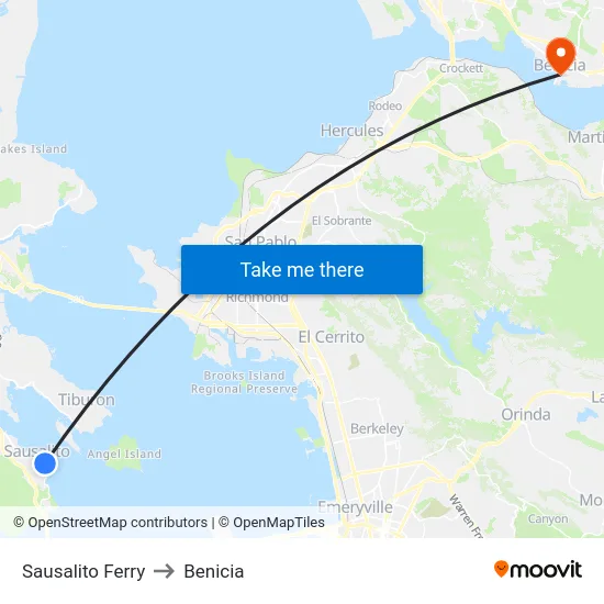 Sausalito Ferry to Benicia map