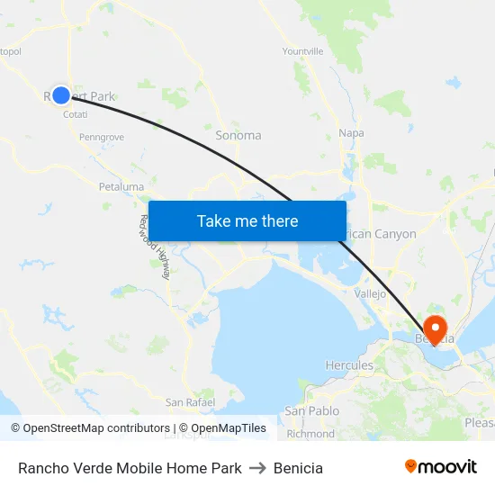 Rancho Verde Mobile Home Park to Benicia map