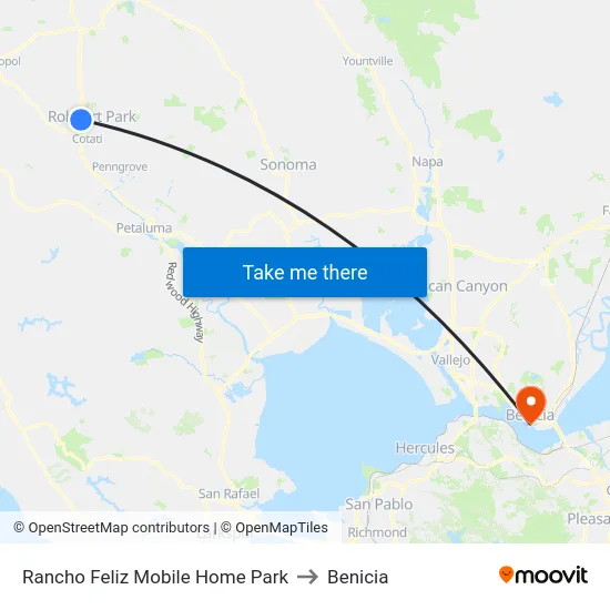 Rancho Feliz Mobile Home Park to Benicia map