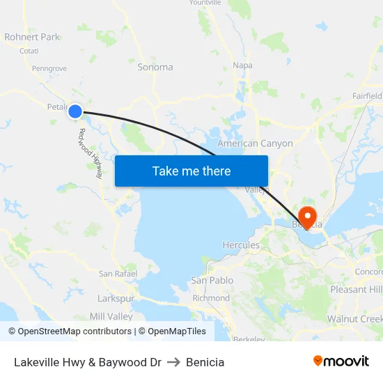 Lakeville Hwy & Baywood Dr to Benicia map