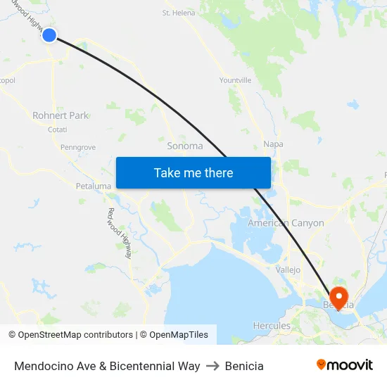 Mendocino Ave & Bicentennial Way to Benicia map