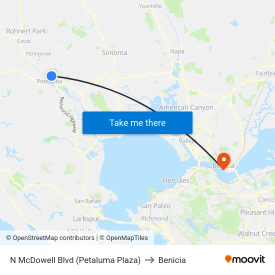 N McDowell Blvd (Petaluma Plaza) to Benicia map