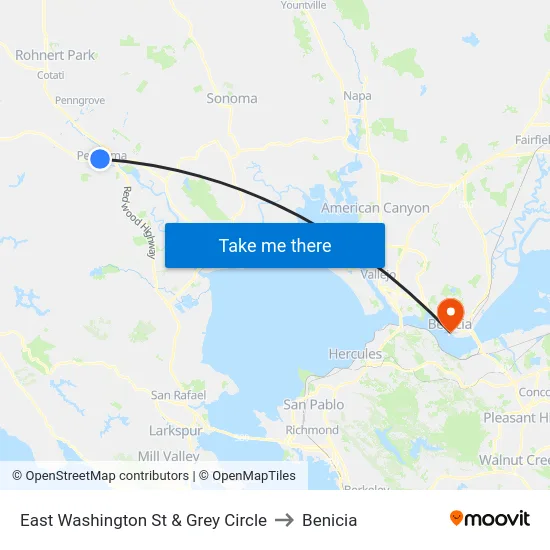 East Washington St & Grey Circle to Benicia map