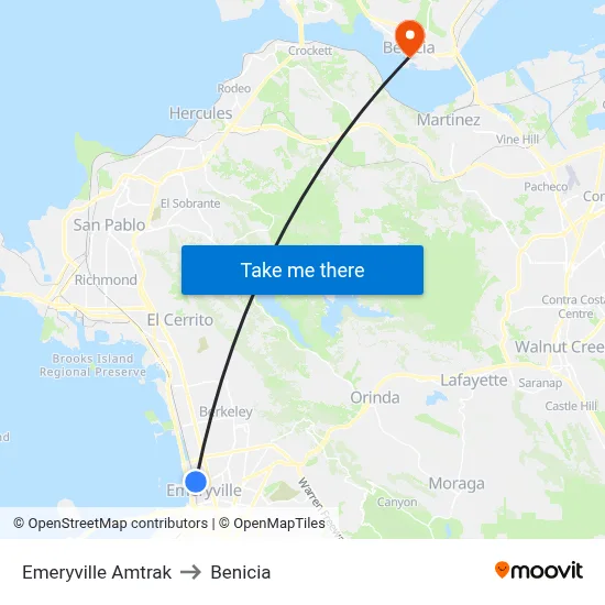 Emeryville Amtrak to Benicia map