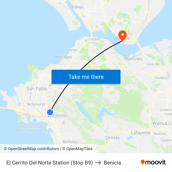 El Cerrito Del Norte Station (Stop B9) to Benicia map