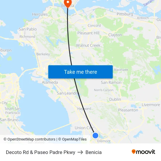 Decoto Rd & Paseo Padre Pkwy to Benicia map