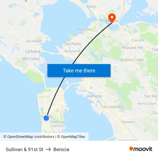 Sullivan & 91st St to Benicia map