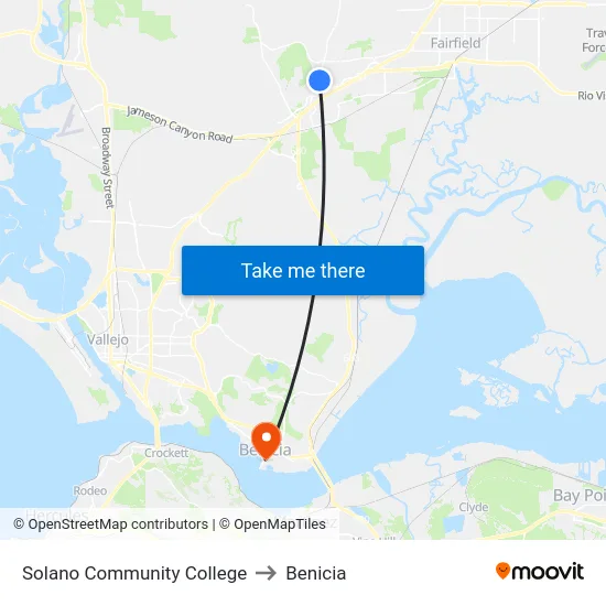 Solano Community College to Benicia map