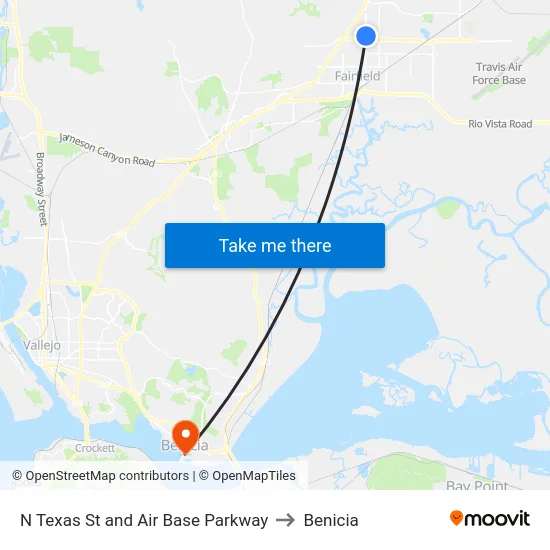 N Texas St and Air Base Parkway to Benicia map