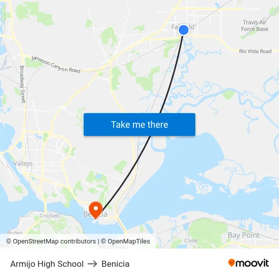 Armijo High School to Benicia map