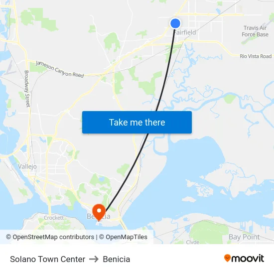 Solano Town Center to Benicia map