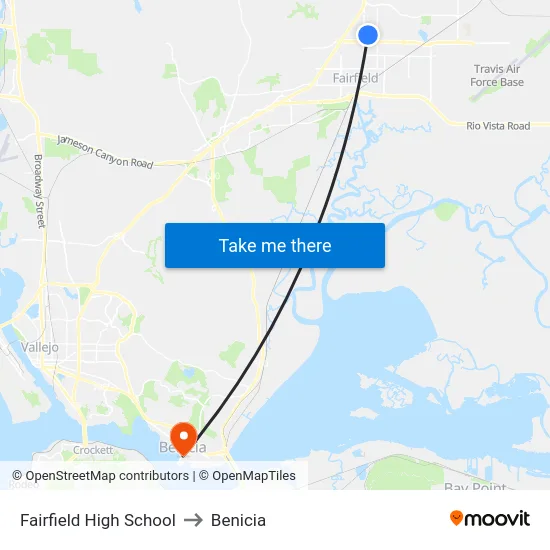 Fairfield High School to Benicia map