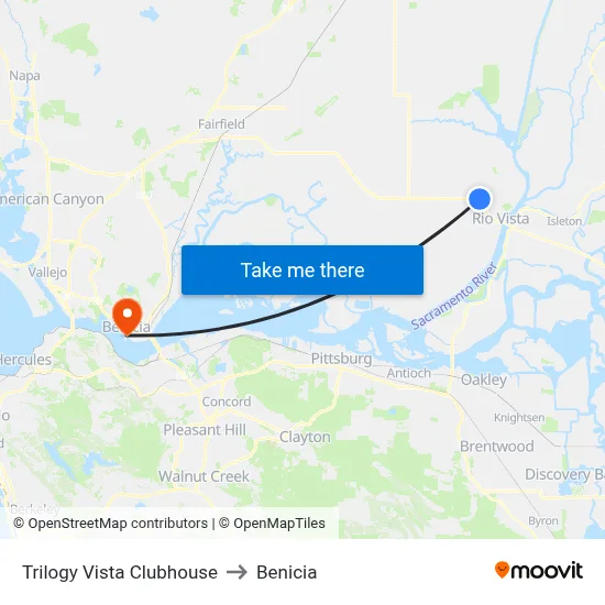 Trilogy Vista Clubhouse to Benicia map