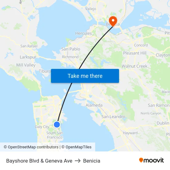 Bayshore Blvd & Geneva Ave to Benicia map