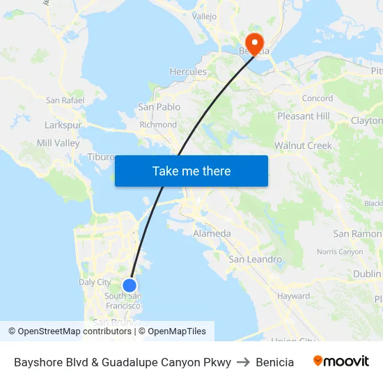 Bayshore Blvd & Guadalupe Canyon Pkwy to Benicia map