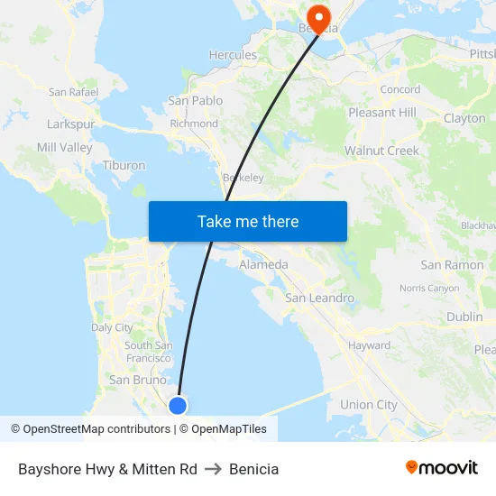 Bayshore Hwy & Mitten Rd to Benicia map