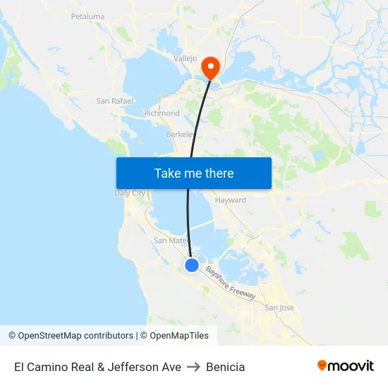 El Camino Real & Jefferson Ave to Benicia map