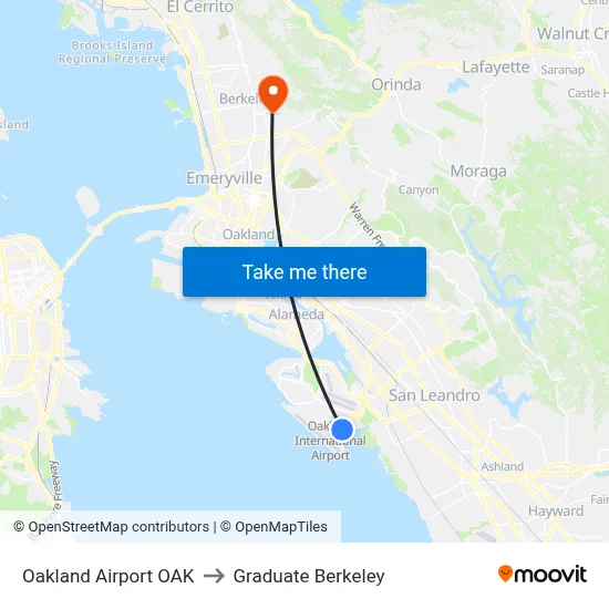 Oakland Airport OAK to Graduate Berkeley map