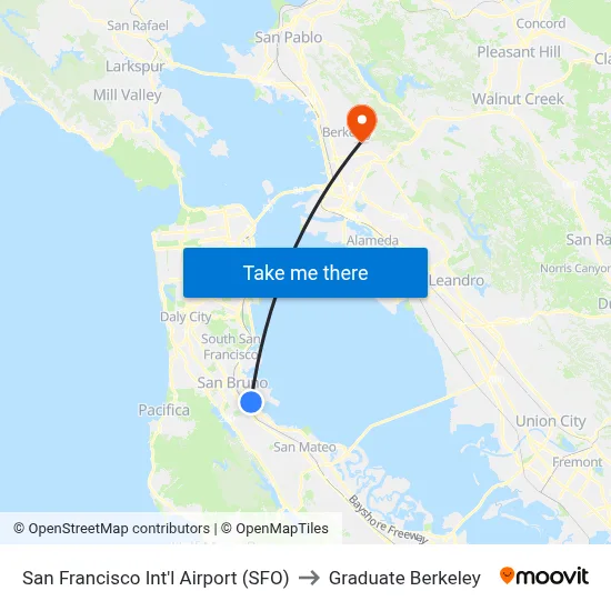 San Francisco Int'l Airport (SFO) to Graduate Berkeley map