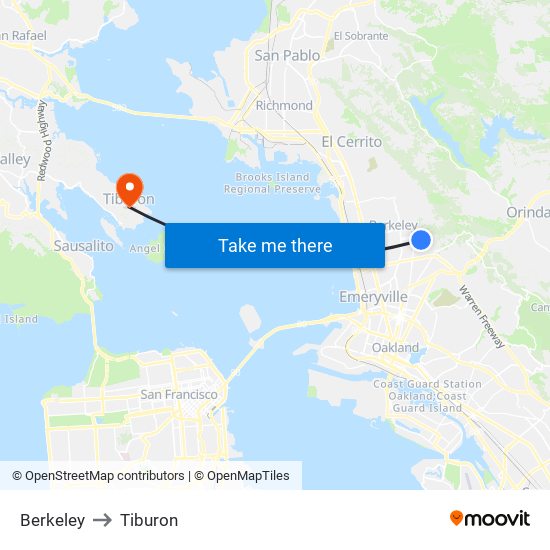 Berkeley to Tiburon map