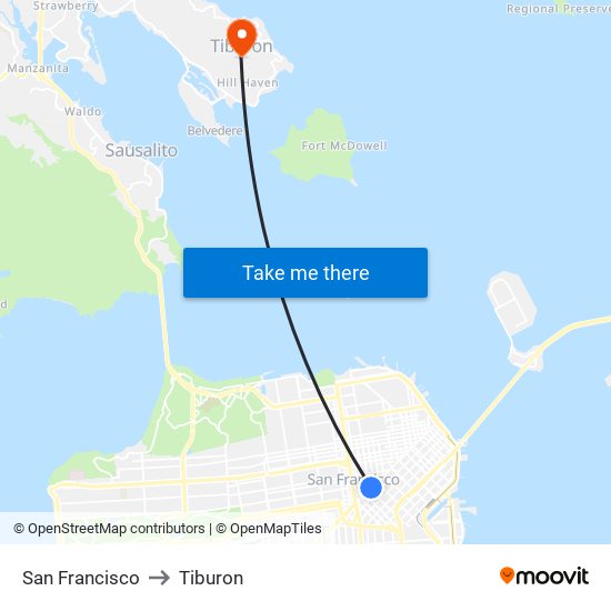 San Francisco to Tiburon map