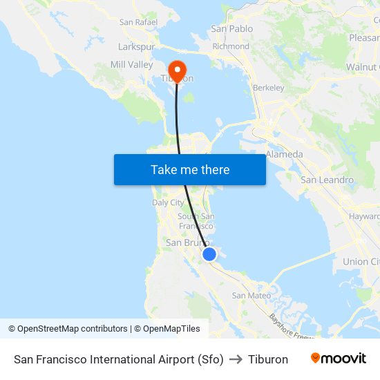 San Francisco International Airport (Sfo) to Tiburon map