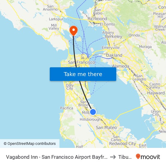 Vagabond Inn - San Francisco Airport Bayfront (Sfo) to Tiburon map