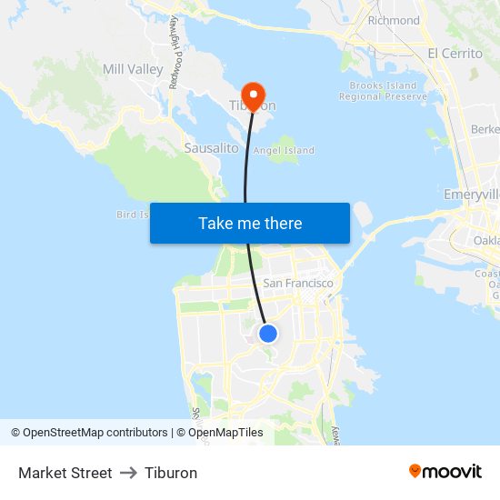 Market Street to Tiburon map
