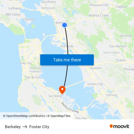 Berkeley to Foster City map